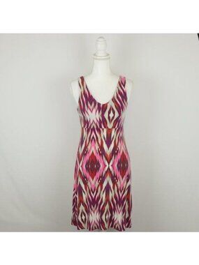 Athleta Santorini Women's XS Pink Cream Ikat V-Neck Knit Above Knee Dress